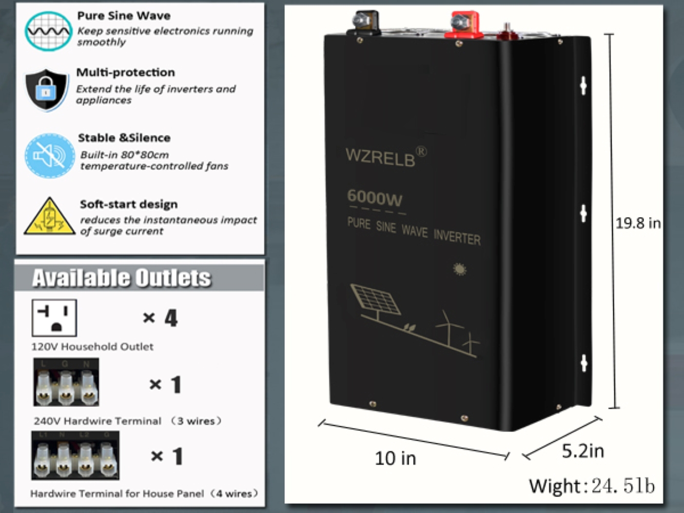 Off Grid Solar Inverter 48V 6000W - Inverter Solare Off-Grid a Onda Pura
